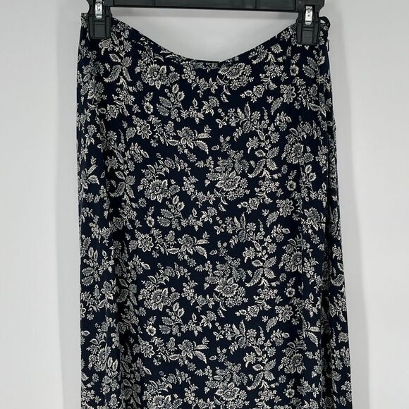 LAUREN RALPH LAUREN Skirt 6 Navy Blue White Floral Paisley Maxi A-Line Cottage - Picture 2 of 8